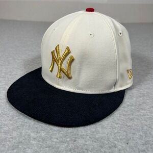 New Era NY Yankees Hat 7 1/4 Cream 59Fifty Fitted MLB New York Corduroy Brim NEW